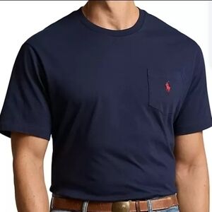 POLO RALPH LAUREN NAVY POCKET T-SHIRT MENS RED EMBLEM EXCELLENT SHAPE SIZE  XXL